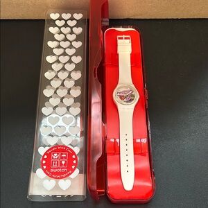 Swatch Watch Gent White and Red Heart